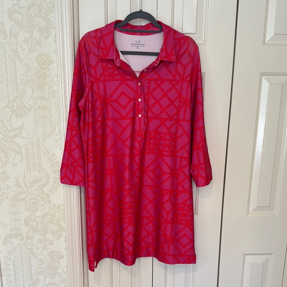Vineyard Vines Pink and Red Geometric Polo Dress